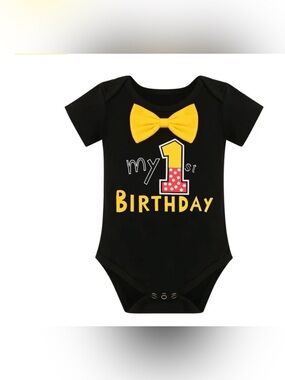 Black "My 1st Birthday" Bow Baby One-Piece